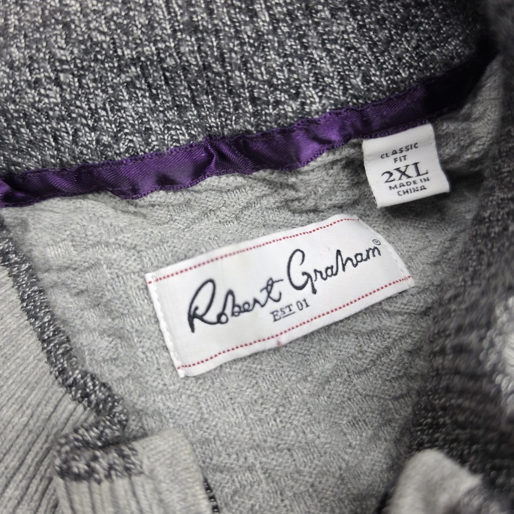 Robert Graham Men's Grey Ribbed Full Zip Knit Sweater Jacket Size 2XL